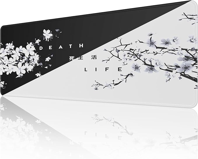 ETZ Black and White Japanese Cherry Tree Blosson Mouse Pad (31.5 × 11.8 × 0.12 inch) Extended Large Mouse Mat Desk Pad, Stitched Edges Mousepad,Non-Slip Rubber Base,Gaming Mouse Pad XL.