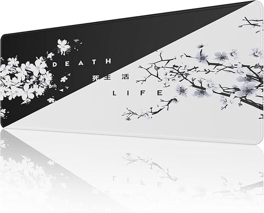 ETZ Black and White Japanese Cherry Tree Blosson Mouse Pad (31.5 × 11.8 × 0.12 inch) Extended Large Mouse Mat Desk Pad, Stitched Edges Mousepad,Non-Slip Rubber Base,Gaming Mouse Pad XL.