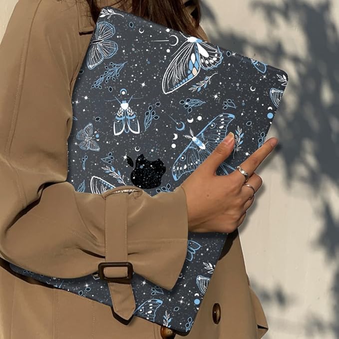 for 2025 MacBook Air 13.6 Inch Case M4 A3240 M3 A3113 M2 A2681 2024 2023 2022 Release, Glitter Black Printed Plastic Hard Shell Cover for Mac Air 13.6 M4 M3 M2 Chip Touch ID, Butterfly Sky