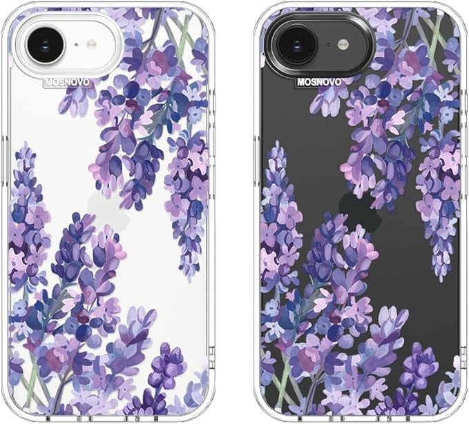 MOSNOVO Case for iPhone 16e, [Buffertech 6.6ft Military-Grade Drop Protection] [Anti Peel Off Tech] Clear TPU Bumper Phone Case Cover Design - Lavender