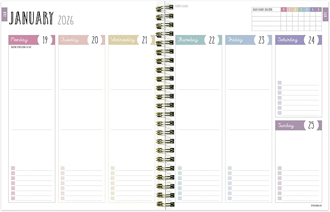 TF Publishing 2026 Color Wave Medium Weekly Monthly Planner with 12-Month Calendar Grid and Task Tracker - Vertical Weekly Schedule Planner with Habit Tracker and Stickers - 6.5in x 8in