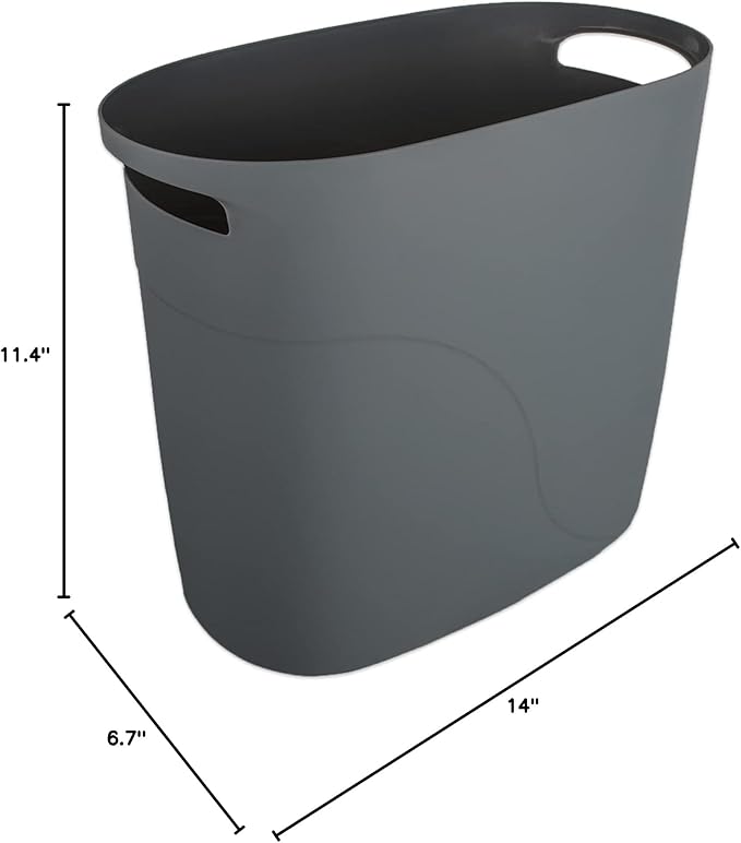 JiatuA Plastic Small Trash Can Slim Waste Basket with Handles 3.2 Gallon Narrow Garbage Container Bin for Bathroom, Bedroom, Kitchen, Home Office Under Desk, Dorm, Laundry Room, Kids Room, Dark Grey