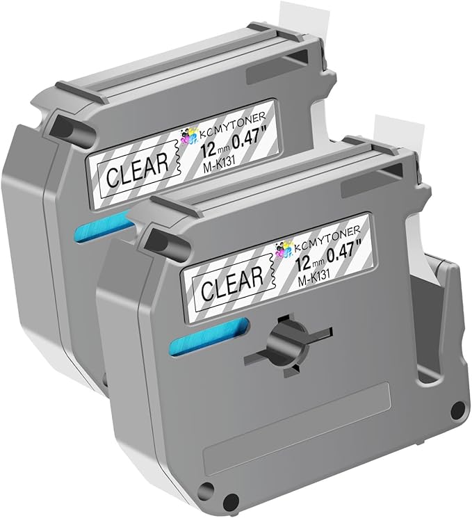 Compatible for Brother P-Touch M Tape M-K131 MK131 M131 MK-131 Black on Clear Label Tape 0.47" (12mm) x 26.2ft for PT-90 PT-M95 PT-70 PT-70BM PT-85 PT-80 PT-45 PT-65 Label Makers, 2 Pack