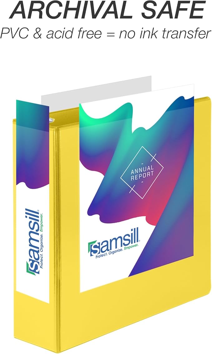 Samsill Durable 3 inch 3 Ring Binder, Made in USA, D Ring Binder, FSC 100% Recycled Chipboard, Yellow, 12 Pack