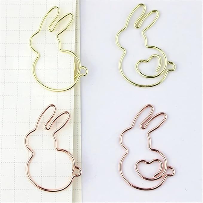 OWLFAVO 40pcs Bunny Shape Paper Clips with Clear Box, Rose Gold and Yellow Gold, Funny Cute Paperclips Bookmarks Planner Clips for Fun Office Supplies School Gifts Wedding Decoration