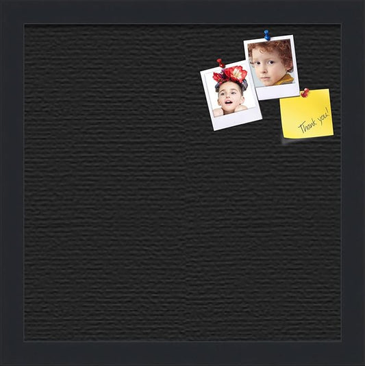 PinPix 13x13 Inch Cork Bulletin Board. This Decorative Framed Pin Board Comes with Solid Black Design and a Satin Black Frame. Ideal for Home Office Decor or Message Board (PinPix-622)