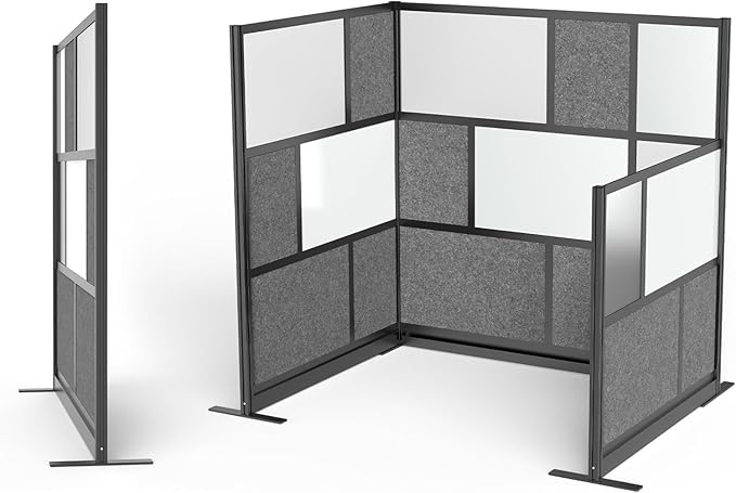 Stand Up Desk Store Expanse Modular Wall | 70'' x 48'' Wall | Expandable Partition Room Divider with Rearrangeable Frosted Acrylic & Sound Absorbent Panels (Black Frame)