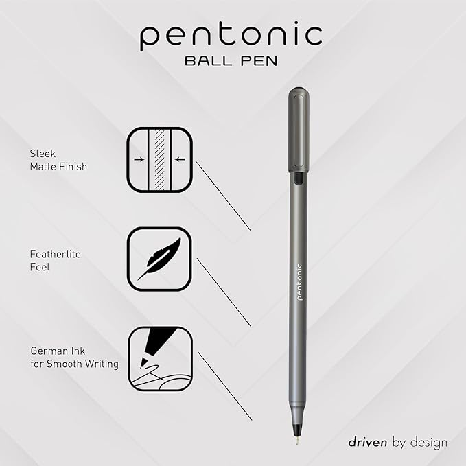 Pentonic Ballpoint Pens, 25 Count, Black Colored Ink, 1.0 mm Medium Point, Smooth Writing For Journaling & Note Taking (PEN12128)