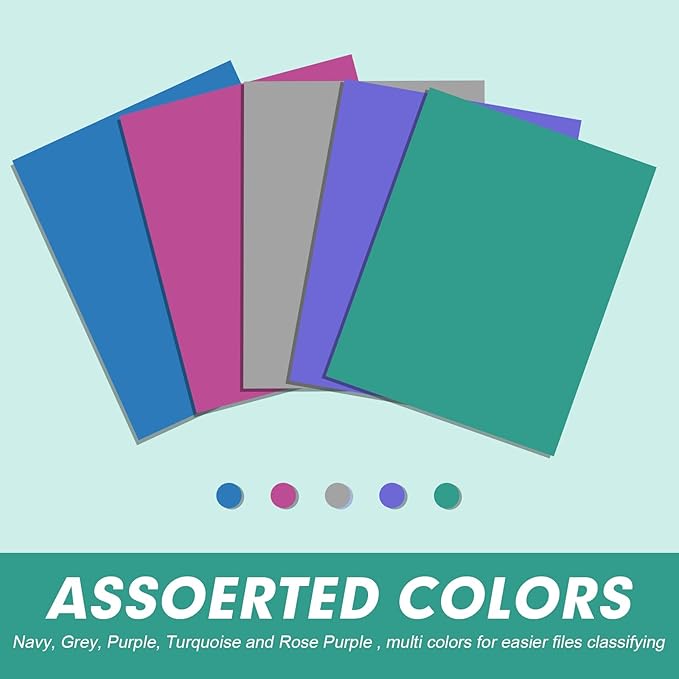 Two Pocket Folders, RAZCC 50 Pack 2 Pocket Folders Fit Letter Size Paper, Paper Folders with Pockets for School Office Business Home, Assorted 5 Colors