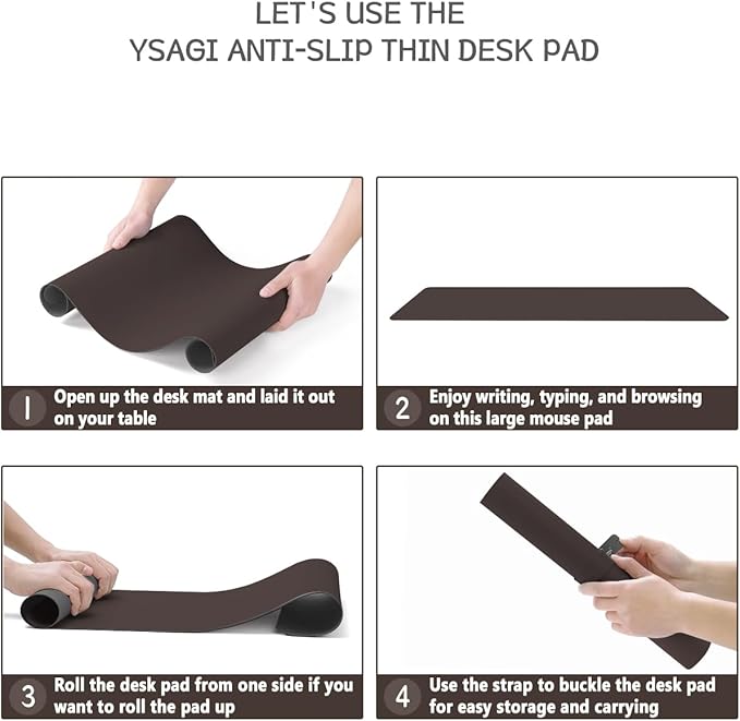 YSAGi Non-Slip Leather Desk Pad, Waterproof Laptop Computer Desk Keyboard Mat, Table Protector Blotter Mat, Large Mouse Pad for Office/Work/Home/Decor(Dark Brown, 31.5" x 15.7")