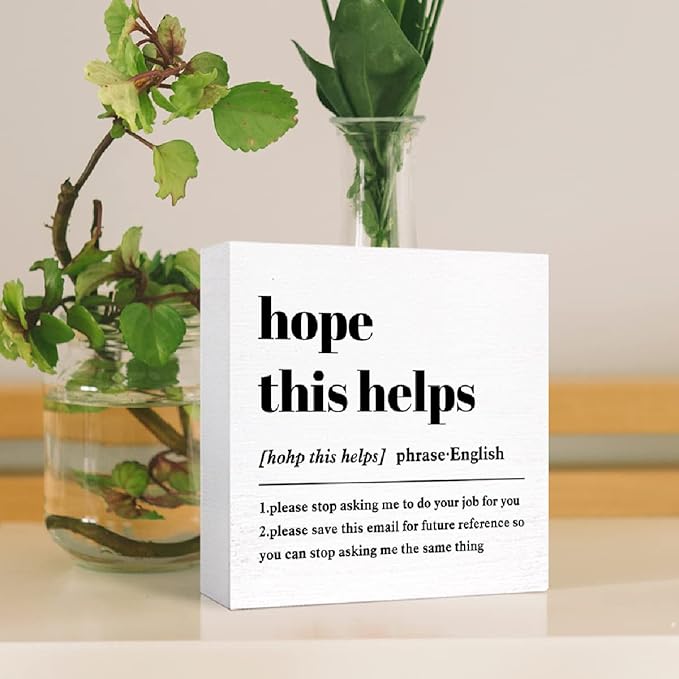 Funny Office Wood Box Sign Hope This Helps Definition Wooden Block Sign Humorous Desk Décor,Office Gift for Friend Coworker Employee