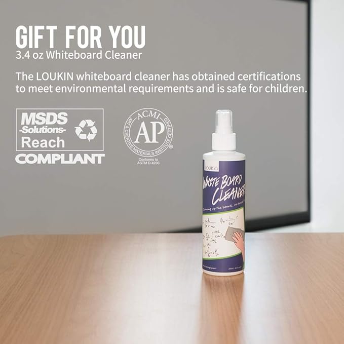 loukin Magnetic Dry Erase Eraser, Whiteboard Eraser, Glass Board Remover, 3.4 fl oz Whiteboard Cleaner Included, for Classroom, Home and Office Use (White)