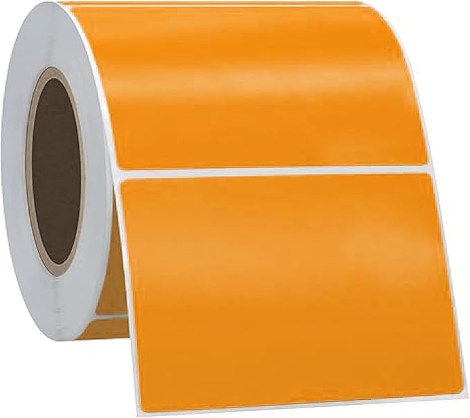 PSBM Thermal Transfer Labels, Orange, 4x6 Inch, 4 Rolls, 1000 Labels/Roll, 3 Inch Core, Perforated, Must Have Thermal Ribbon (Not Included)