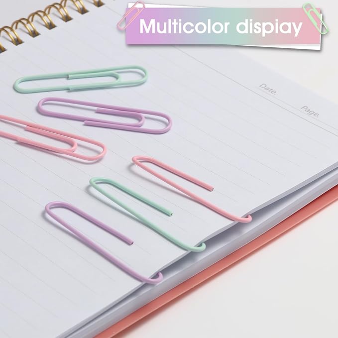 Multicolor Jumbo Paper Clips, 1.3 Inch (33mm) & 2 Inch (50mm), 400-Pack for Office, School & Home Document Organizing (Pastel, 1.3 Inch and 2 Inch)