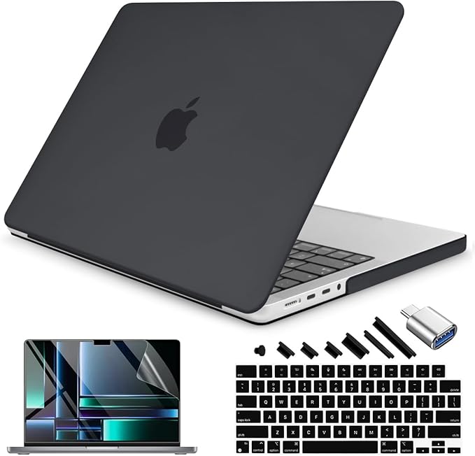 Teryeefi Compatible with MacBook Pro 16 Inch Case M4 M3 M2 M1 2025 2024-2021 Release A3403 A3186 A2485 A2780 A2991 Model, Matte PC Hard+Keyboard Cover+Screen Protector+Type C Adapter, Frosted Black