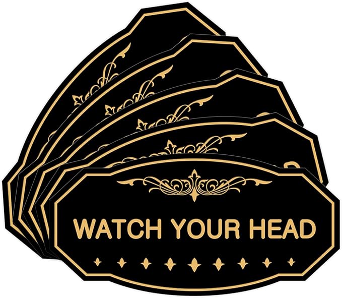 Signs ByLITA Victorian Watch Your Head Sign (Black Gold) - Medium 5 Pack