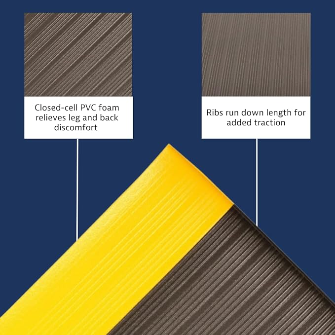 Notrax 410 Airug® 3' x 5' x 3/8" Anti Fatigue Mat, Enhanced Slip Resistance with Beveled Edges and Ribbed Surface, Ideal for Industrial and Commercial Workplaces, Black/Yellow, 410S0335BY