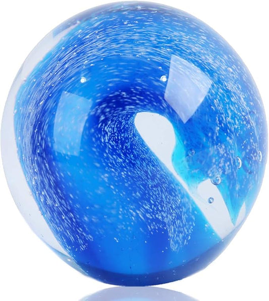 EUSTUMA Hand Blown Glass Figurines Ball Ocean Waves,Paperweight Glass Ball,Home Decor Collectible,Aquarium Decor,Office Decor Ocean Lovers