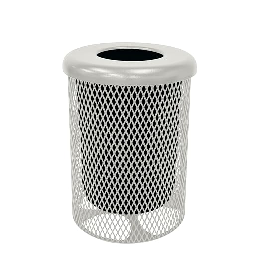 RFT-TXTGRY Heavy Duty Round Trash Receptacle with Flat Top, Liner Included, 32 Gallon, Textured Grey, Made in America