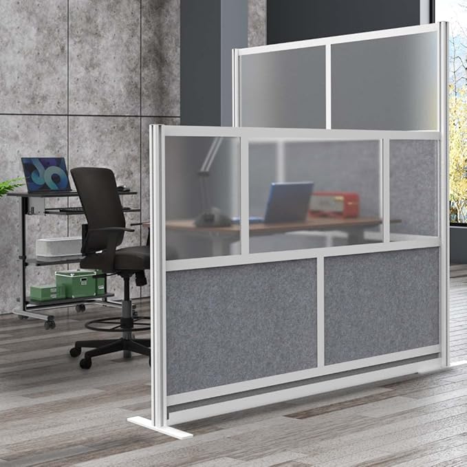 Stand Up Desk Store Expanse Modular Wall | 53'' x 48'' Wall | Expandable Partition Room Divider with Rearrangeable Frosted Acrylic & Sound Absorbent Panels (Silver Frame)