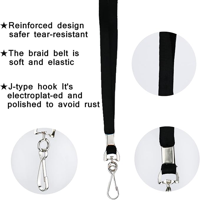 Black Lanyards Bulk 50 Packs Lanyards for ID Badges,Lanyards with Swivel Hook Clips for Name Tag Lanyard ID Holder