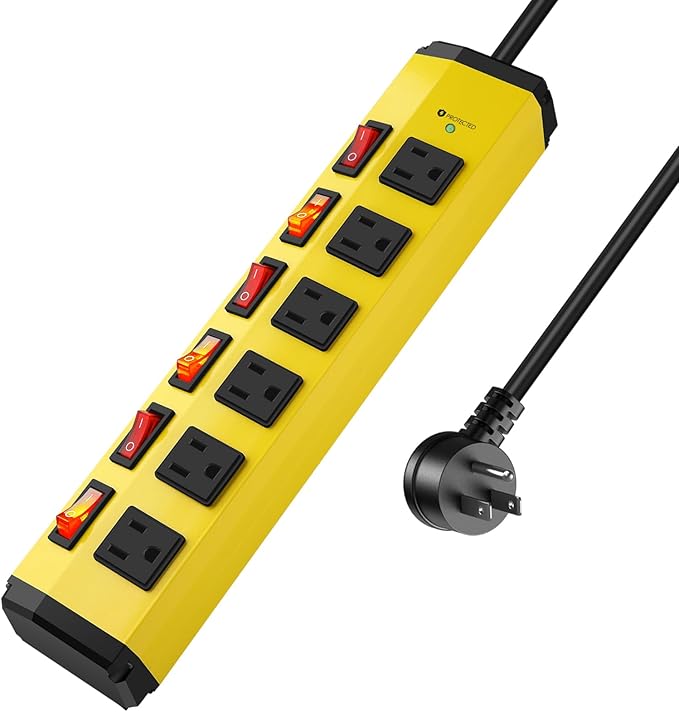 ANNQUAN 6 Outlet Metal Power Strip with 6 Individual Switches,Heavy Duty Power Strip 1200J 15A 50FT Cord Home Office Industrial Commercial Shop