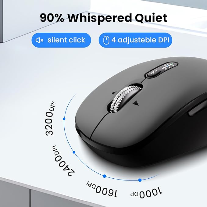 M9250 Wireless Keyboard Mouse Combo,Scissors Mechanism QWERTY Silent Wireless Bluetooth Keyboard and Ergonomic Mouse Set for Windows, iOS, Android, Computer Desktop PC Laptop iPad