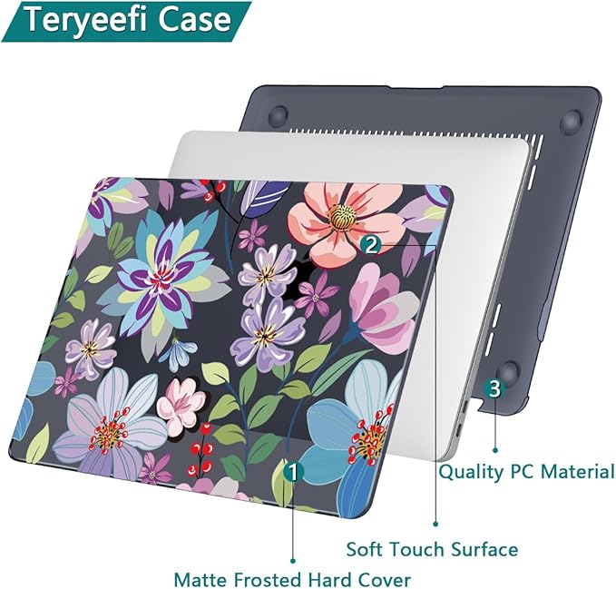 Teryeefi for MacBook Pro 13 inch Case M2 M1 2025 2022 2021-2016 Release fits Model A2338 /A2289/A2251/A2159/A1989/A1706 with Touch Bar, PC Hard Shell with Keyboard Cover, Pretty Colorful Flowers A004