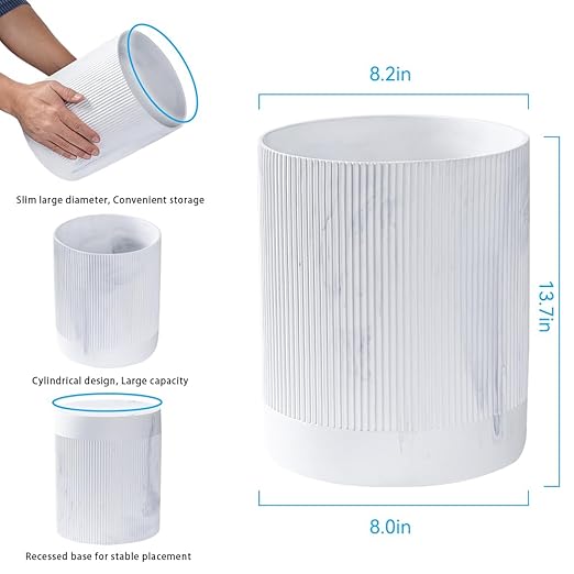 Polytree White Marble Stripe Wastebasket,Round Bathroom Trash Can 2.5 Gallon(9 Liter) Small Kitchen Garbage Can,Living Room Bedroom Trash Can, Decor Wastebasket for Home Office Marble Stripe