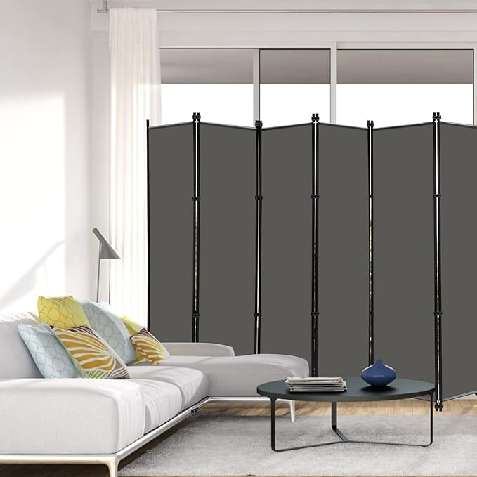 MAYOLIAH 6 Panel Folding Privacy Screen 9ft Wide, 6ft Tall Partition Room Divider Portable Office Walls Dividers Room Separator, Grey