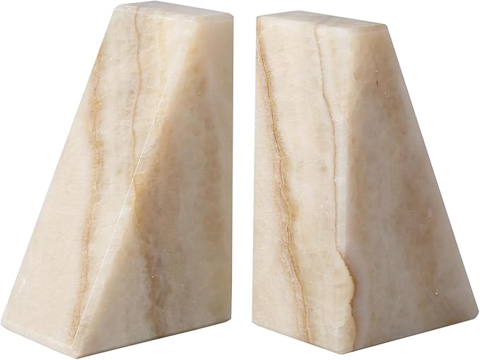 Koville Marble Bookends for Shelves, Large Bookends for Heavy Books, Non-Slip 7Lbs Stone Book Ends for CD/Movies, Modern Decorative Bookends for Shelves Table Home Decor(Navona)