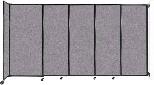 Wall-Mounted Sliding StraightWall Room Divider | Adjustable Widths | Locking Wheels | Room Separator | Up to 11'3" Wide x 6' Tall Cloud Gray Fabric Panels
