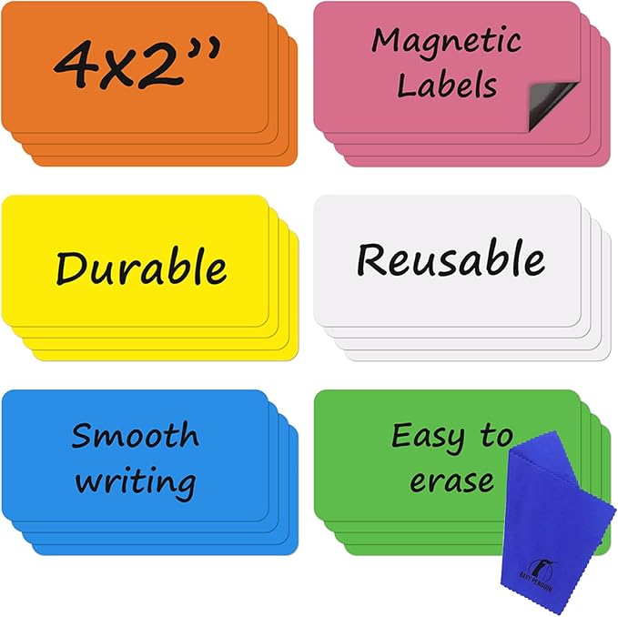 Dry Erase Magnets Set - 24 Pack - 4x2 in Whiteboard Magnetic Notes Planning Pads Labels - Small White Board Magnet Strips Name Tags for Home, Office and Classroom