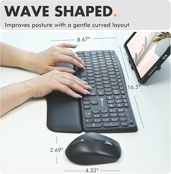 X9 Backlit Wireless Keyboard and Mouse (Bluetooth + 2.4G) Ergonomic Keyboard and Mouse Wireless Combo with Wrist Rest, Rechargeable, Light Up, Full-Size Set for Phone, Computer, Laptop, Windows, Mac