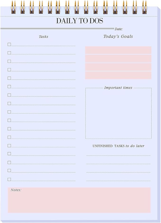 KAICN Daily to Do Notepads - Task Checklist planner, Time Management planner, To Do lists, Organizer with Today's Goals, Notes, 52 Undated Agenda Tear-off Sheets, 6.5 x 9.8 inches (Pink)