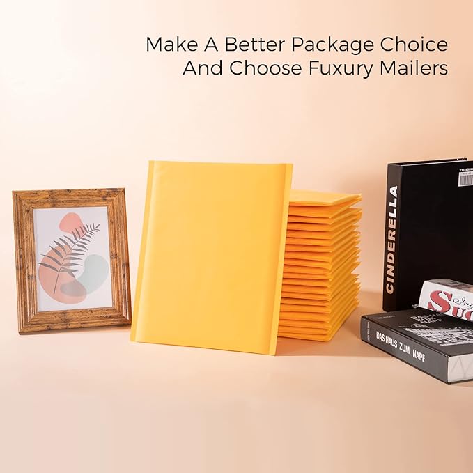 Fuxury Kraft Bubble Mailers 8.5x12 Inch 25 Pack, Strong Adhesion Padded Envelopes #2,Self Seal Bubble Envelopes, Padded Mailers,Book Mailer Packaging for Small Business,Yellow