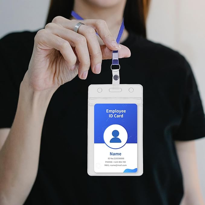 RexID 100 Pcs Vertical ID Holder Badges Name Tags,Waterproof Clear Plastic ID Card Holders with Black Lanyard (100 Pcs (Vertical), Black)