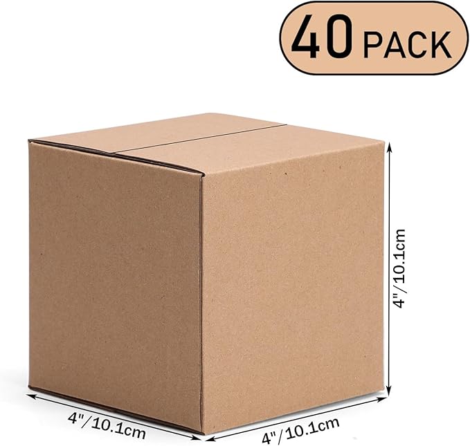 4x4x4 Shipping Boxes Set of 40, Brown Kraft Corrugated Cardboard Small Boxes Mailers for Packaging(10.2x10.2x10.2 cm)