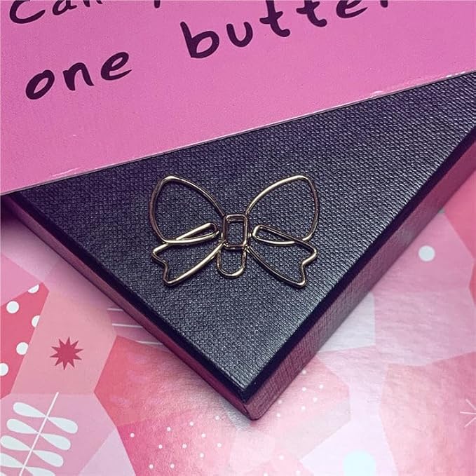 OWLFAVO Bowknot Shape 40pcs Paper Clips with Clear Box, Rose Gold and Yellow Gold, Funny Cute Paperclips Bookmarks Planner Clips for Fun Office Supplies School Gifts Wedding Decoration