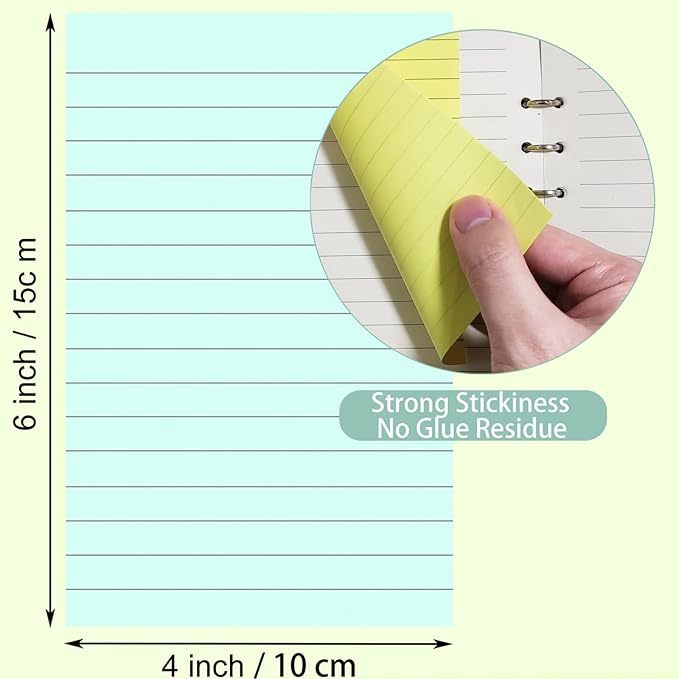 24 Pack Lined Sticky Notes 4X6 in Self Sticky Note Pads Colorful Post Stickies for Office, Home, School, Meeting, 50 Sheets/pad, (Light Color)