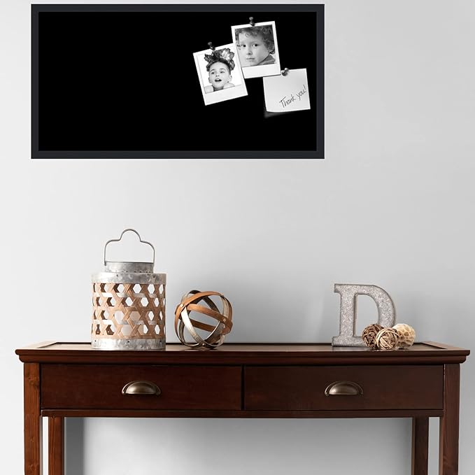 PinPix 36x18 Inch Cork Bulletin Board. This Decorative Framed Pin Board Comes with Solid Black Design and a Satin Black Frame. Ideal for Home Office Decor or Message Board (PinPix-622)