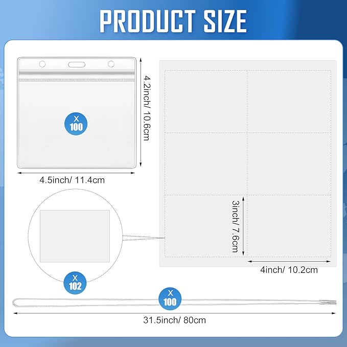 Eaasty 100 Pack Neck Hang Badge Holder with Labels, Clear Hanging Lanyard Style Name Badges Waterproof Name Tag Holders with Lanyard for Meeting Seminar Show Event and Conference