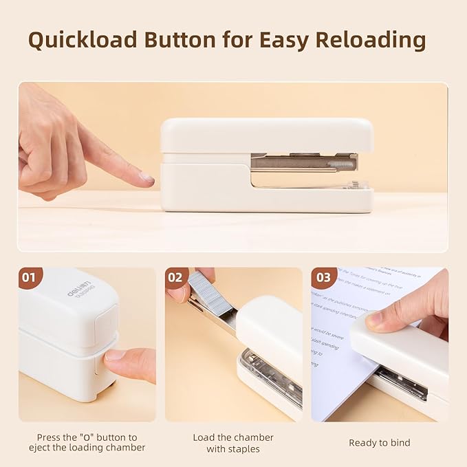 deli Stapler, Desktop Staplers with Integrated Staple Remover, 45 Sheet Capacity Office Stapler, 2 Pack, White