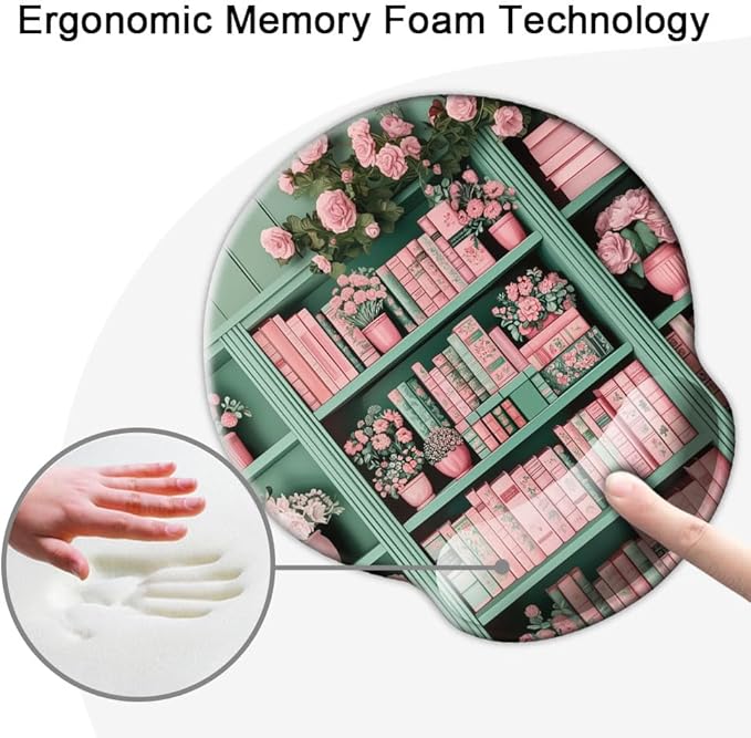 Ergo Comfort Gel Wrist Rest Mouse Pad-Ergonomic Office Mousepad with Wrist Support-Non-Slip, Design Desk Accessories Mat for Home&Game Decor Book Floral