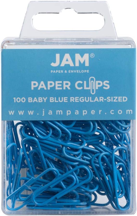 JAM PAPER Colorful Standard Paper Clips - Regular 1 Inch - Baby Blue Paperclips - 100/Pack