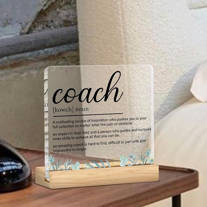 Coach Gifts for Women Men, Gift for Trainer Coach Definition Clear Acrylic Desk Decorative Sign for Home Office, 4 x 4 Inches