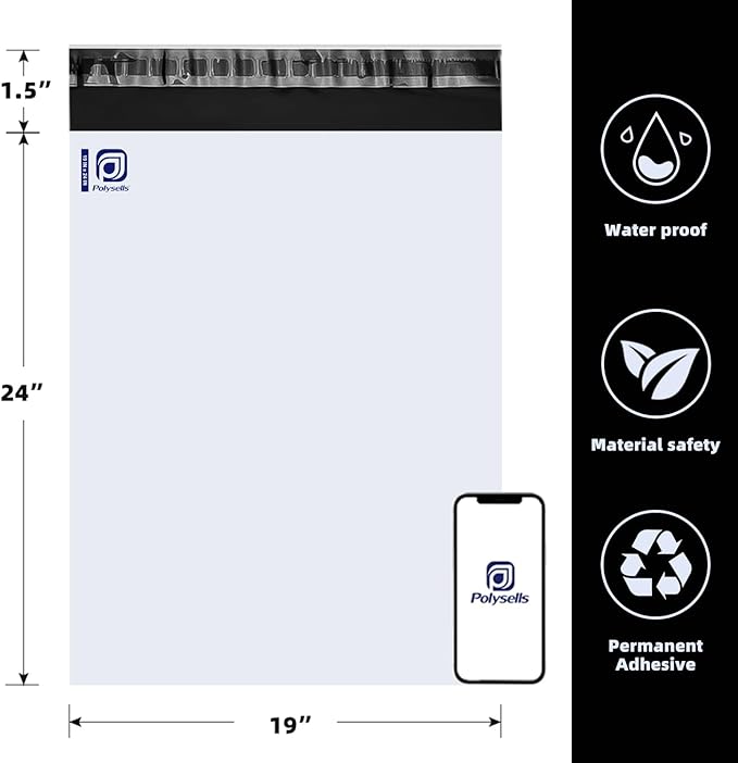 POLYSELLS 50 pcs 19x24 Inches White Poly Mailers Shipping Envelopes, Strong Adhesive Sealing, Waterproof, and Tear-resistant Postal Mailing Bags for Clothing, Books, and Accessories