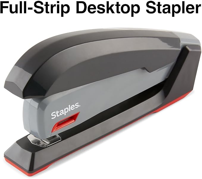 Staples 1798852 One-Touch Desktop Stapler Full-Strip Capacity Gray/Black/Red (44425)