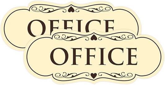 All Quality Designer Office Sign | Easy Installation - Ivory/Dark Brown - Small (2 Pack)
