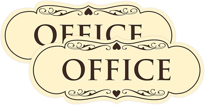 All Quality Designer Office Sign | Easy Installation - Ivory/Dark Brown - Large (2 Pack)